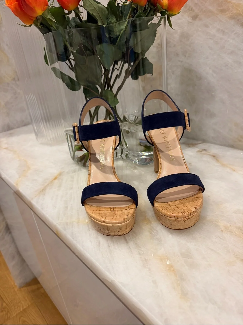 Stuart Weitzman Suede Cork Sandals